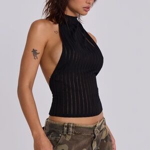 Jaded London Black Sheer Halter Crop Top